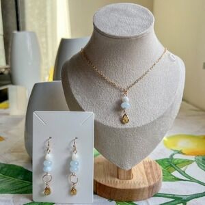 Citrine Aquamarine & Mother of Pearl Beaded Teardrop Boho, Casual Jewelry Set